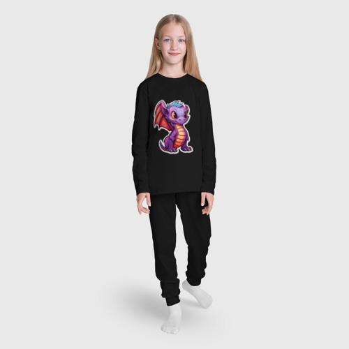 Детская пижама с лонгсливом хлопок с принтом Милый фиолетовый дракончик, вид сбоку #3