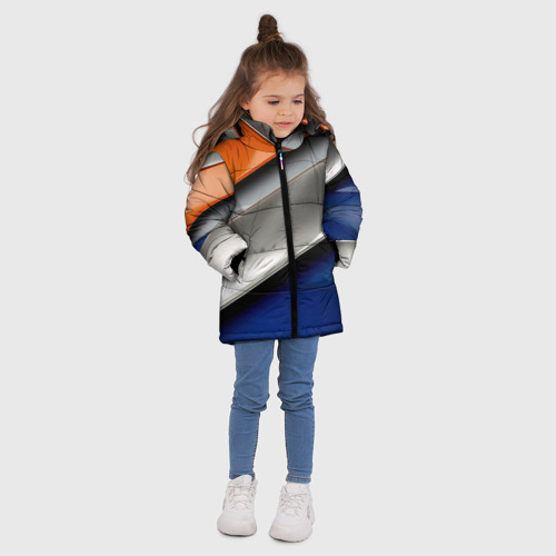 Зимняя куртка для девочек 3D с принтом Разноцветные полоски, вид сбоку #3
