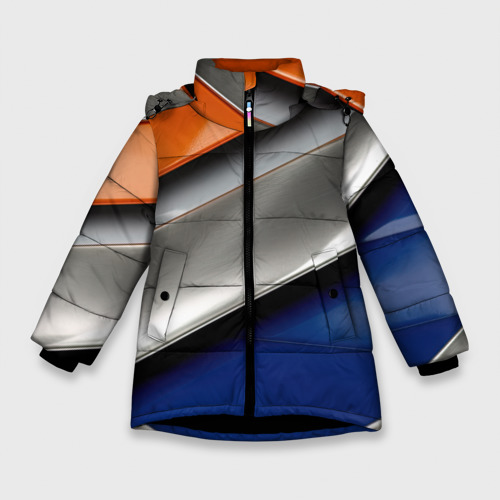 Зимняя куртка для девочек 3D с принтом Разноцветные полоски, вид спереди #2