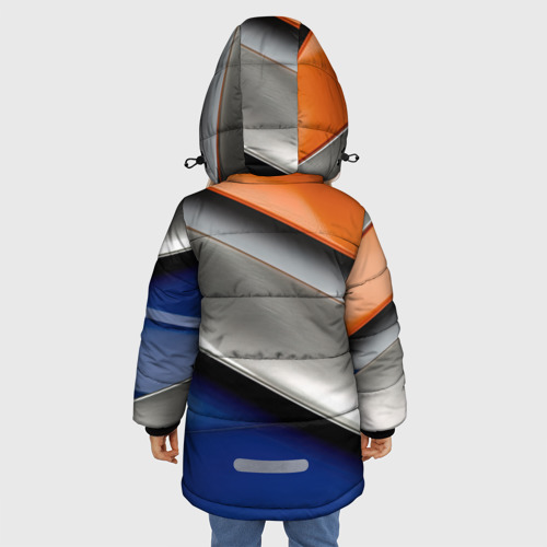 Зимняя куртка для девочек 3D с принтом Разноцветные полоски, вид сзади #2
