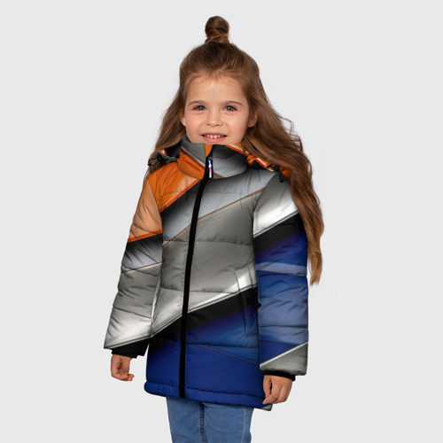 Зимняя куртка для девочек 3D с принтом Разноцветные полоски, фото на моделе #1