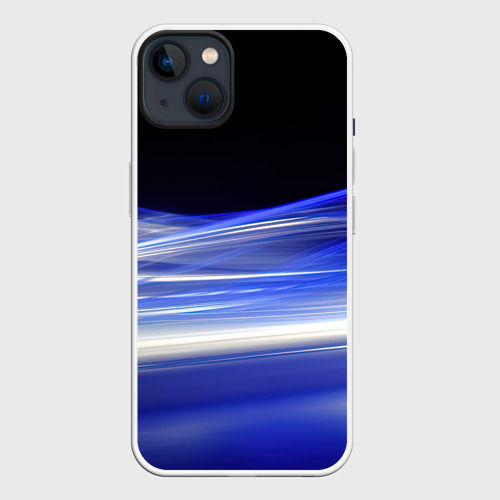Чехол для iPhone 14 Plus с принтом Синие волны на черном, вид спереди №1