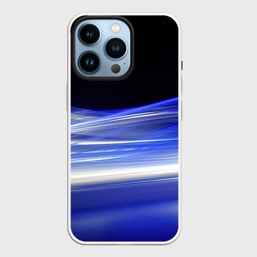 Чехол для iPhone 14 Pro с принтом Синие волны на черном, вид спереди №1