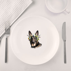 Набор: тарелка + кружка Немецкая овчарка в венке цветов - фото 2
