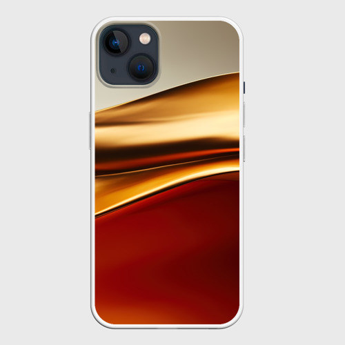 Чехол для iPhone 14 Plus с принтом Бежевые и золотистые волны, вид спереди №1