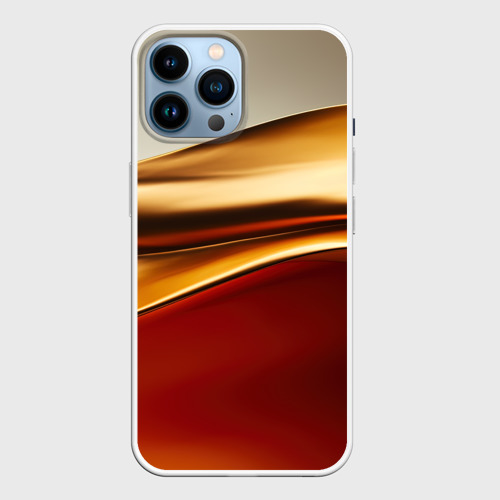 Чехол для iPhone 14 Pro Max с принтом Бежевые и золотистые волны, вид спереди №1
