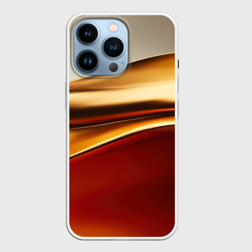Чехол для iPhone 14 Pro с принтом Бежевые и золотистые волны, вид спереди №1