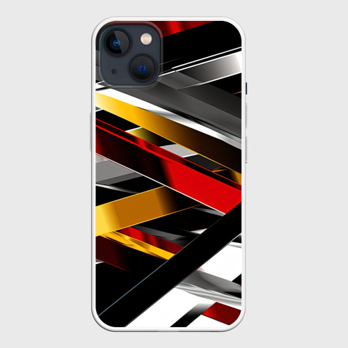 Чехол для iPhone 14 Plus с принтом Металлические красные и белые полосы, вид спереди №1