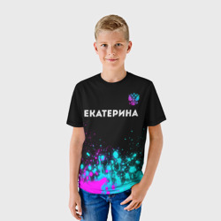 Детская футболка 3D Екатерина и неоновый герб России посередине - фото 2