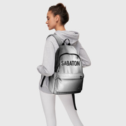 Рюкзак с принтом Sabaton glitch на светлом фоне посередине для любого человека, вид спереди №4. Цвет основы: белый