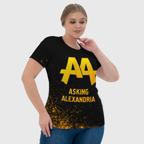 Женская футболка 3D Asking Alexandria - gold gradient, цвет 3D печать - фото 6