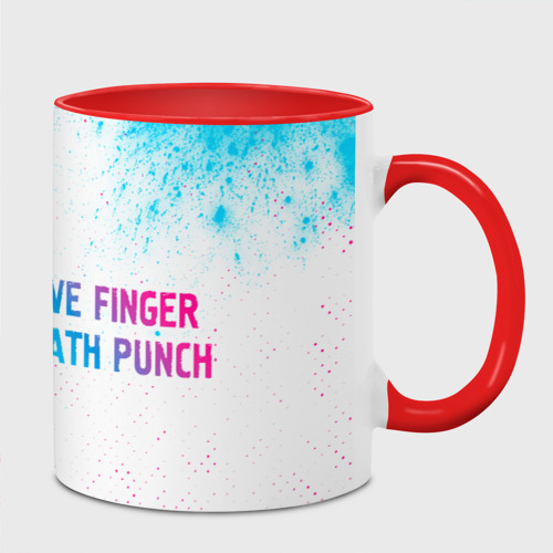 Кружка с полной запечаткой Five Finger Death Punch neon gradient style по-горизонтали, цвет белый + красный