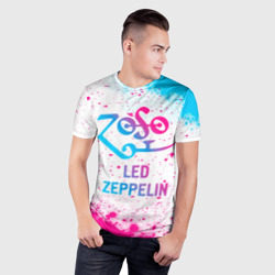 Мужская футболка 3D Slim Led Zeppelin neon gradient style - фото 2