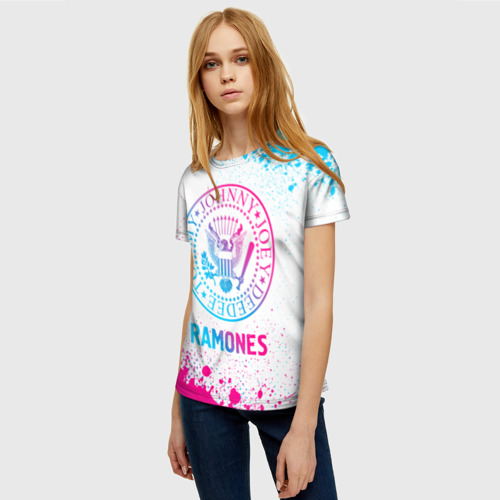 Женская футболка 3D Ramones neon gradient style, цвет 3D печать - фото 3