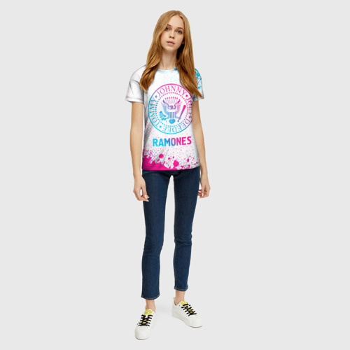 Женская футболка 3D Ramones neon gradient style, цвет 3D печать - фото 5