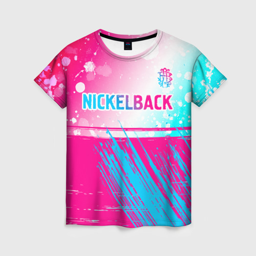 Женская футболка с принтом Nickelback neon gradient style посередине, вид спереди №1