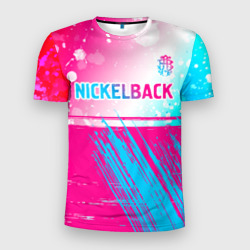 Мужская футболка 3D Slim Nickelback neon gradient style посередине