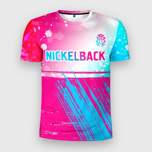 Мужская футболка 3D Slim Nickelback neon gradient style посередине, цвет 3D печать