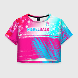 Женская футболка Crop-top 3D Nickelback neon gradient style посередине