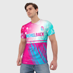 Мужская футболка 3D Nickelback neon gradient style посередине - фото 2