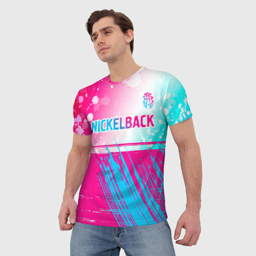 Мужская футболка 3D Nickelback neon gradient style посередине, цвет 3D печать - фото 3