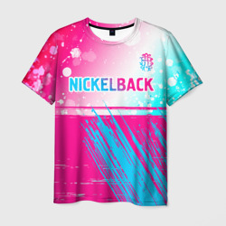 Мужская футболка 3D Nickelback neon gradient style посередине