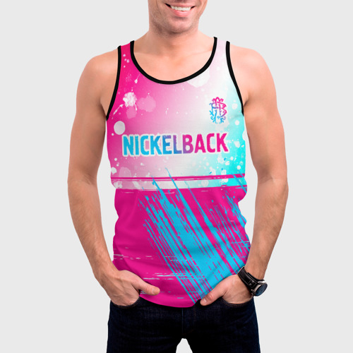 Мужская майка 3D Nickelback neon gradient style посередине, цвет 3D печать - фото 3