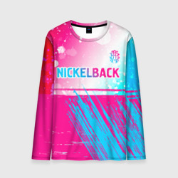 Мужской лонгслив 3D Nickelback neon gradient style посередине