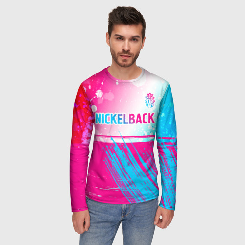 Мужской лонгслив 3D Nickelback neon gradient style посередине, цвет 3D печать - фото 3