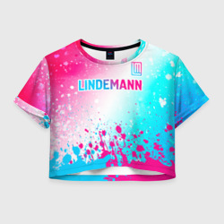 Женская футболка Crop-top 3D Lindemann neon gradient style посередине