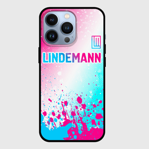 Чехол для iPhone 13 Pro с принтом Lindemann neon gradient style посередине, вид спереди #2