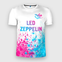 Мужская футболка 3D Slim Led Zeppelin neon gradient style посередине