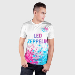 Мужская футболка 3D Slim Led Zeppelin neon gradient style посередине - фото 2