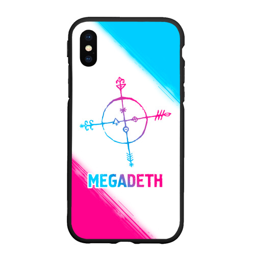 Чехол для iPhone XS Max матовый с принтом Megadeth neon gradient style, вид спереди #2