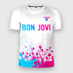 Мужская футболка 3D Slim Bon Jovi neon gradient style посередине