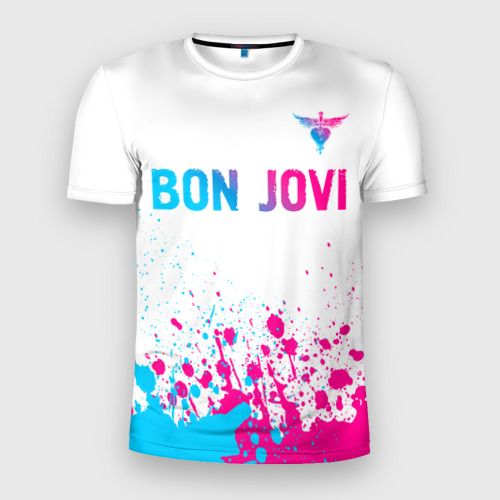 Мужская футболка 3D Slim Bon Jovi neon gradient style посередине, цвет 3D печать