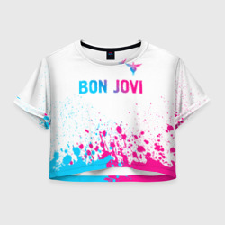 Женская футболка Crop-top 3D Bon Jovi neon gradient style посередине