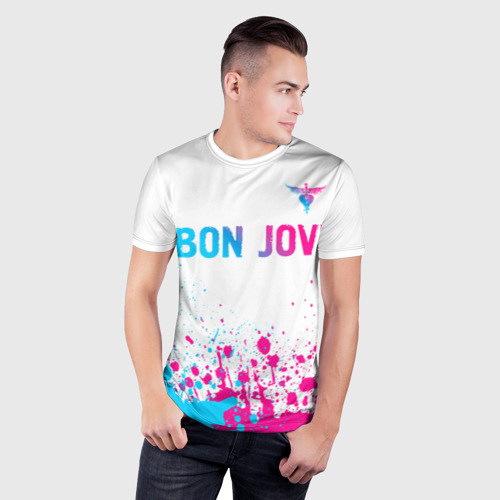 Мужская футболка 3D Slim Bon Jovi neon gradient style посередине, цвет 3D печать - фото 3