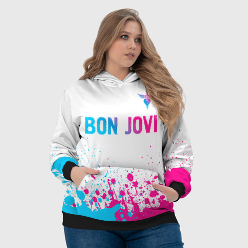 Женская толстовка 3D Bon Jovi neon gradient style посередине, цвет 3D печать - фото 6
