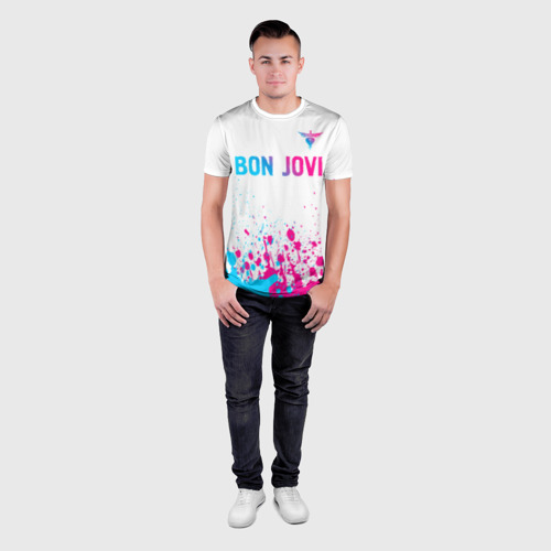 Мужская футболка 3D Slim Bon Jovi neon gradient style посередине, цвет 3D печать - фото 4