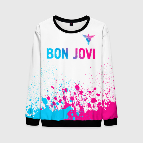 Мужской свитшот 3D Bon Jovi neon gradient style посередине, цвет черный