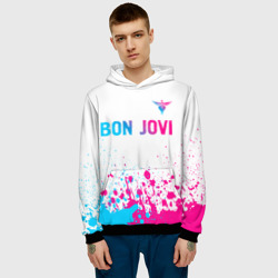 Мужская толстовка 3D Bon Jovi neon gradient style посередине - фото 2