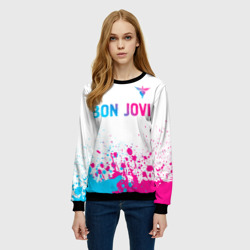 Женский свитшот 3D Bon Jovi neon gradient style посередине - фото 2