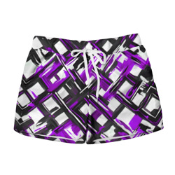Фиолетовые и чёрные мазки – Женские шорты 3D с принтом купить
