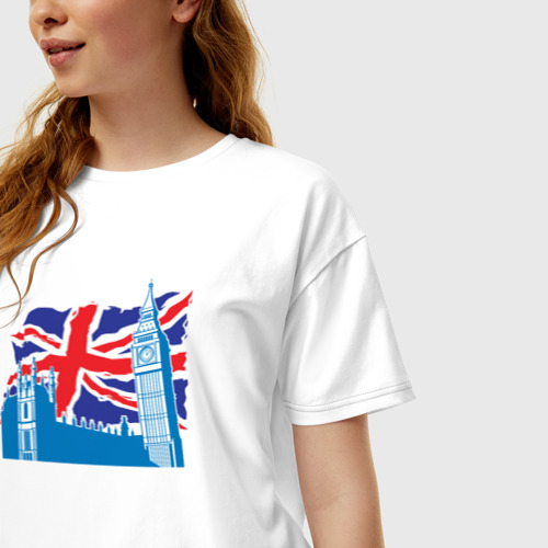 Женская футболка хлопок Oversize Город Лондон, цвет белый - фото 3