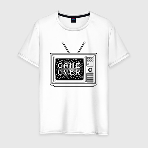 Мужская футболка из хлопка с принтом TV game over, вид спереди №1