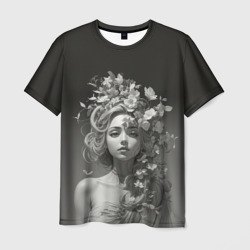 Мужская футболка 3D Богиня с цветами в волосах