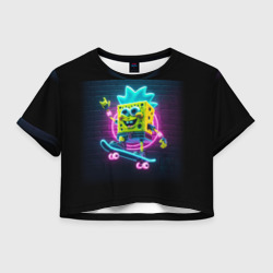 Женская футболка Crop-top 3D Sponge Bob on a skateboard