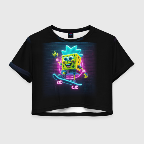 Женская футболка Crop-top 3D Sponge Bob on a skateboard, цвет 3D печать