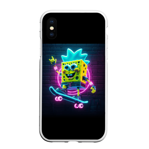 Чехол для iPhone XS Max матовый с принтом Sponge Bob on a skateboard, вид спереди #2